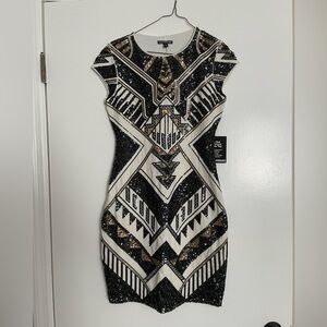 Black and Gold Geometric Sequin Dress
